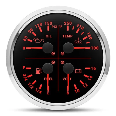 110MM 4 IN 1 Multifunction Gauge Fuel Level Oil Pressure Water Temp Voltmeter - Image 1 of 4