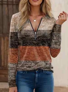 T-shirt Color Block Quarter Zip, maglietta casual manica lunga per primavera e autunno - Foto 1 di 7