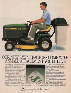 1986 Vintage Print Ad John Deere Unsere neuen Rasentraktoren kommen mit kleinem Aufsatz - Bild 1 von 2