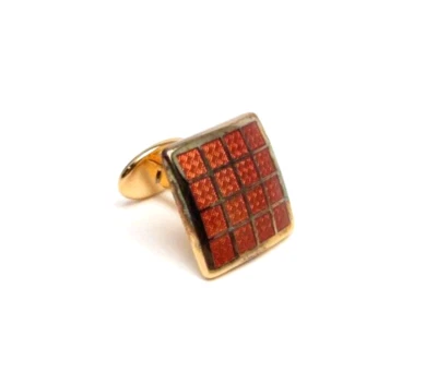 Gemelos individuales David Donahue chapados en oro plata esterlina cornalina a cuadros Foto 1 de 4