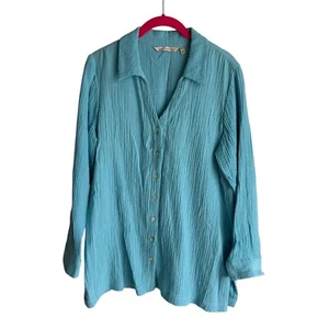 Blusa SOFT AROUND Turquesa Gasa Abotonada Damas Manga 3/4, PS - Imagen 1 de 5