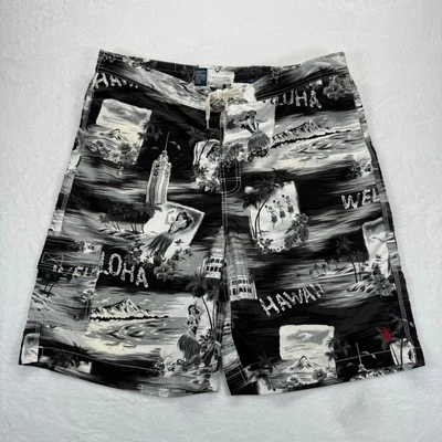 Polo Ralph Lauren Swim Trunks Hawaiian Print Black White XL - Image 1 of 4