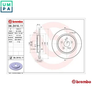 2x BRAKE DISC 08.D416.11 FOR LEXUS TOYOTA 5ZR/2ZR-FXE 1.8L 4cyl CT1ND-TV 1.4L - Picture 1 of 10