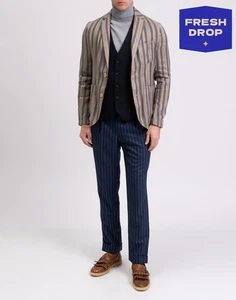 RRP €290 MARCIANO GUESS Linen Blazer Jacket IT48 US38 M Striped Single-Breasted - Picture 1 of 9