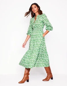 Brandneu mit Etikett Boden Elena Midikleid Stufen Baumwolle Gr. 20 R, grün Efeu Spalier - Bild 1 von 8
