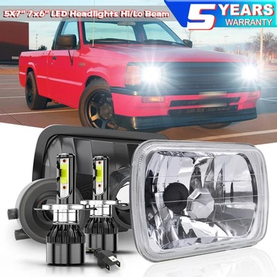 Par de faros LED altos/bajos sellados para Mazda B2200 B2600 RX-7 negros 5x7 7X6" Foto 1 de 4