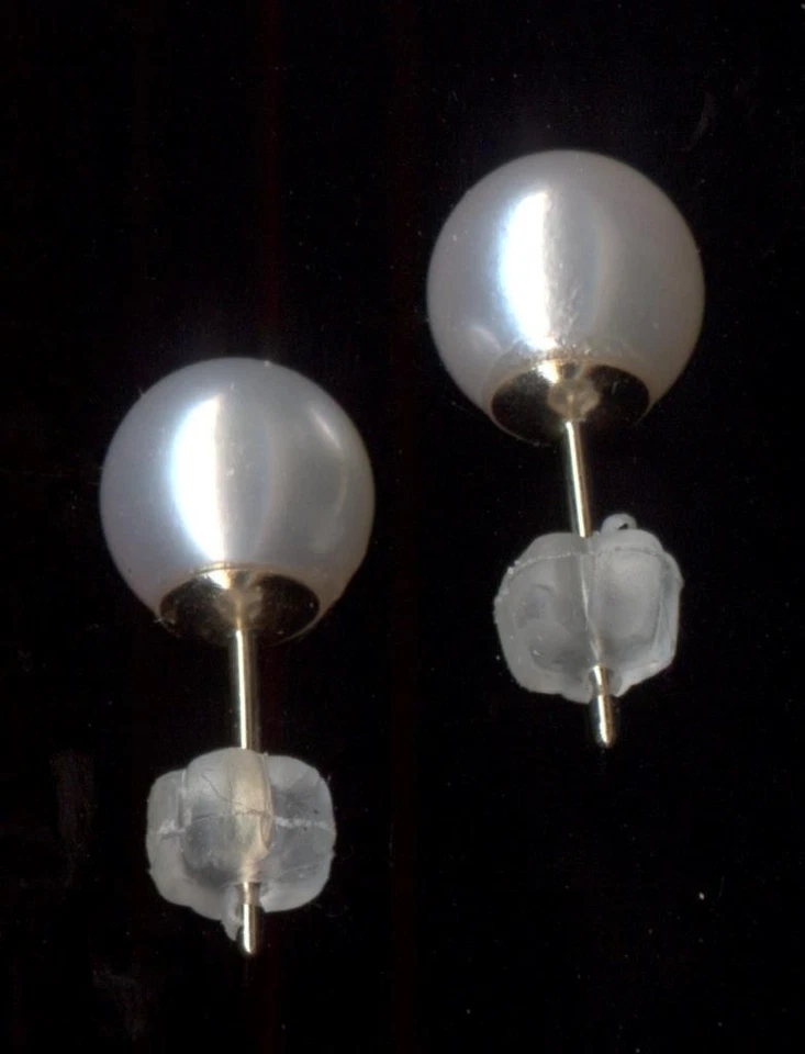 Aretes solitarios de perlas blancas redondas de 7 mm de oro amarillo macizo fino de 14K Hg Foto 1 de 1