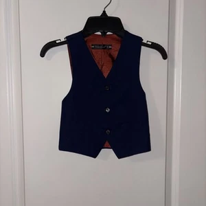 Yuan Lu Boys Navy Vest Size 4 Copper Color Lining Button Close - Picture 1 of 5