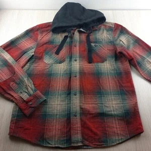 Flannel Hoodie Size M Removable Hood Double Pockets Elbow Patches Cotton Red - Picture 1 of 6