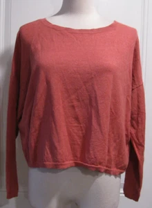 Eileen Fisher Organic Linen Blend Dark Rose Boat Neck LS Oversized Crop Shirt XS - Picture 1 of 4