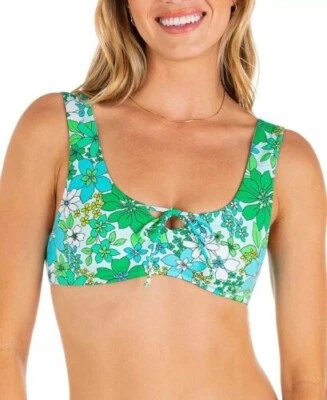 Traje de baño para mujer Hurley verde floral flor salvaje corbata frontal bikini talla pequeña Foto 1 de 4
