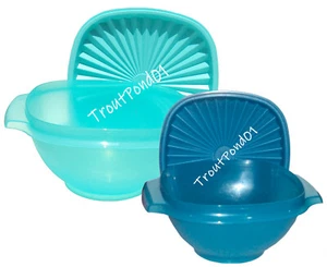 TUPPERWARE Servalier Bowl Set 2 Blue / Teal 4 c + 6 c Nesting Bowls New - Picture 1 of 6