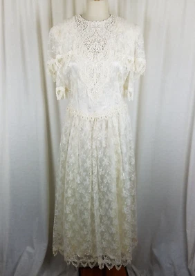 Vintage 80s JESSICA MCCLINTOCK BRIDAL Gunne Sax Dress Lace Cottagecore Ivory 12 - Image 1 of 4