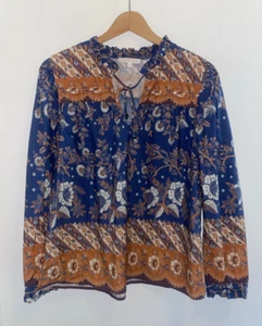 Anthropologie Love the Label Blue Orange Floral Boho Long Sleeve Top Size XL - Picture 1 of 3