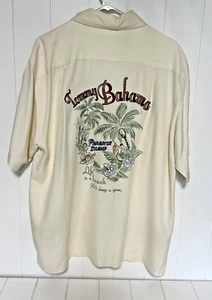 Tommy Bahama Shirt Mens Large Ivory Silk Embroidered Back Paradise Island L - Picture 1 of 6
