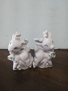 Vintage Japan Pink Gold Flower Reindeer Salt Pepper Shakers Christmas Holiday - Picture 1 of 5