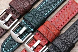 Genuine Leather Embossed Pebbled Texture Thick Flexible Watchband Durable Stitch - Picture 1 of 5