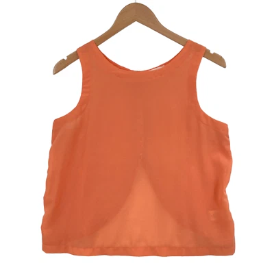 Camiseta sin mangas exuberante para mujer mediana naranja encaje floral sin mangas cuello redondo botón trasero Foto 1 de 4