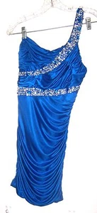 Blue Royal Blue One Shoulder Dress w/Rhinestone Accents Party Dress XXS/XS - Picture 1 of 4