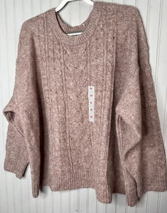 Old Navy Women SWEATER 3X Pink Quality Cable Knit Comfort Career NEW - Picture 1 of 12