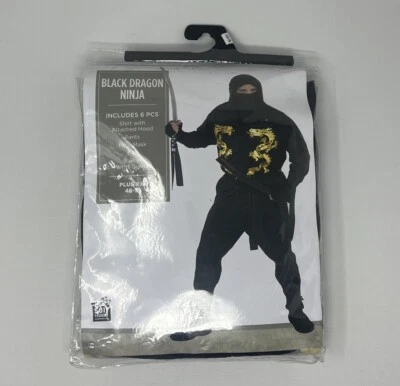 Fantasia Ninja Dragão Negro Preta e Dourada Halloween Masculina Adulta Tamanho Plus 48-52 XXL - Imagem 1 de 4