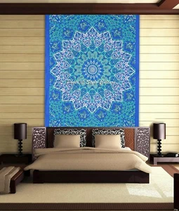 Mandala Tapestry Green Twin Printed Wall Decor Cotton Dorm Room Hippie Throw - Picture 1 of 3