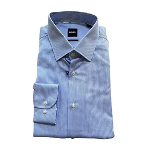 Hugo Boss Men's Kent Slim Fit All Cotton Business Dress Shirt Blue/White Striped - Picture 1 of 9