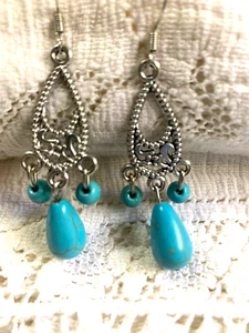 Cabochon Earrings Tibetan Silver Jewelry - Bild 1 von 2