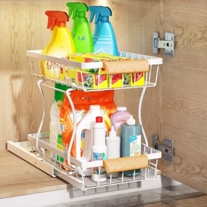 2 Tier Sliding Cabinet Basket Organizer, Mesh Storage Organizer for Countertop - Picture 1 of 7