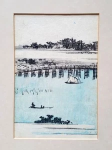JAPANESE ART PRINTS 10CM X 15CM MANNEN BRIDGE BY HIROSHIGE PRINTED IN 1850'S - Picture 1 of 1