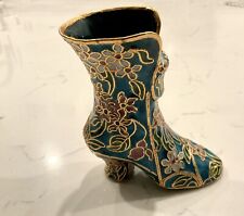 Vintage Cloisonne Brass Enamel Shoe Intricate Lines Enamel Inside The Shoe 4.5”