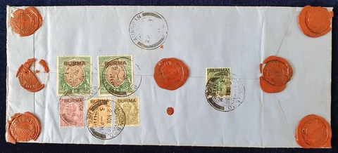 Burma 1938 (Nov 21) Fresh legal size blue envelope Letter Rangoon-Aungban #8506 Cover