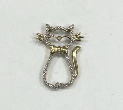 复古 10k 黄金和白色钻石猫形吊坠小饰品 Kitty Estate — 第 1/4 张图片