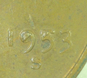 1953-S Lincoln Wheat Penny/Cent Die Chip "9" & "5" Error/Variety * FREE SHIPPING - Picture 1 of 3