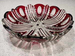 VTG VAL SAINT LAMBERT Cranberry Red Ruby Cut To Clear Crystal Bowl Coupe 9.25" - Picture 1 of 12