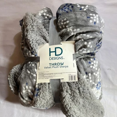 HD Designs Throw Velvet Plush Sherpa 50" X 60" Embroidered Snowflakes  - Image 1 of 4