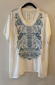 Johnny Was bestickte Tunika Top Blautöne & Salbeigrün Gr. M Strick Akzent Boho - Bild 1 von 12