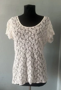Short Sleeve Blouse Women Size L White Lace Top - Picture 1 of 4