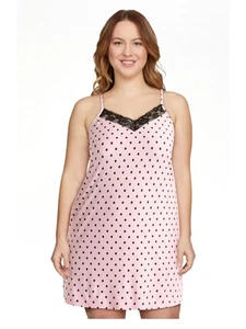 Camicia da notte donna a pois nuova con etichette taglia 2X (18W-20W) - pigiama con orlo in pizzo - Foto 1 di 4