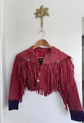 Chaqueta de cuero vintage años 70 H&D gamuza flecos Western Hippie Childs talla 4  Foto 1 de 4