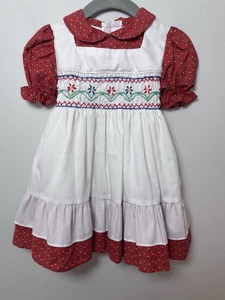 Vintage Polly Flinders handsmocked Red And White Dress Girls Sz T2 - Picture 1 of 15