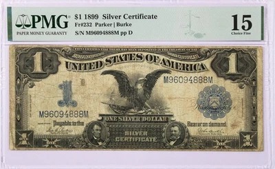 Series Of 1899 $1 Black Eagle Silver Certificate Fr#232 PMG Choice Fine 15 #043 - Image 1 of 2