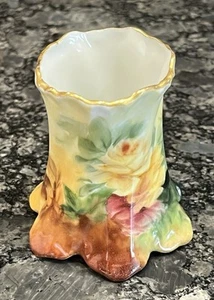 Vintage Hand Painted Floral Gilted Toothpick Holder Signed M.A.A. Gold Trim - Picture 1 of 5