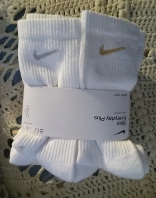 Cute NIKE SET of 6 White Metallic Multicolor LOGO Cotton Blend Women 6-10 Socks - Image 1 of 4