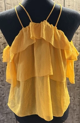 Blusa sin mangas H&M para mujer amarilla con volantes talla 2 doble correa de espagueti Foto 1 de 4