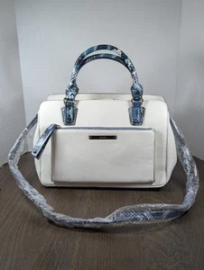 Nine West Duval Satchel Crossbody Purse White Blue Faux Snakeskin Compartments - Picture 1 of 14