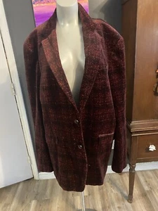Robert Graham Sport Coat Mens 48 Burgundy Soft Velvet Speckle Plaid Blazer - Picture 1 of 5