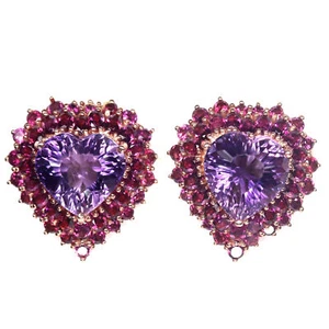 Unheated Gemstone Purple Amethyst & Rhodolite Earrings 925 Sterling Silver - Picture 1 of 4
