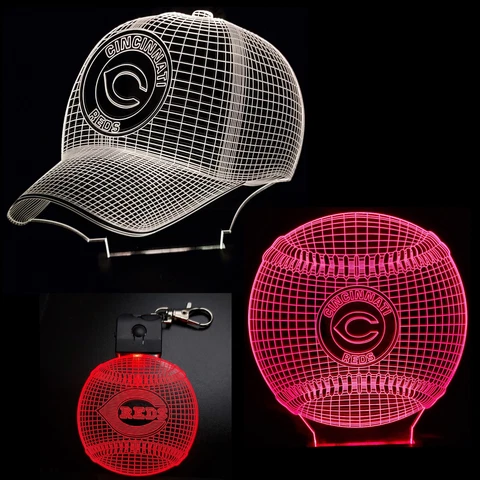 Cincinnati Reds 2 Patterns in 1-3D Baseball Cap & Ball + Key Chain Light Cover