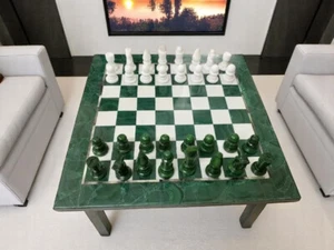 18" Natural Malachite Stone Chess Set – Unique Handmade Collectible Game Set Dec - Picture 1 of 7